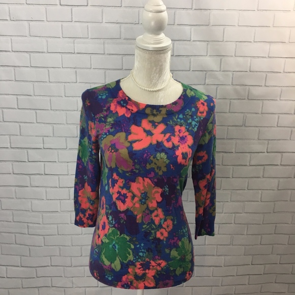 J. Crew Factory Sweaters - Floral J. Crew 3/4 Sleeve Merino Wool Sweater